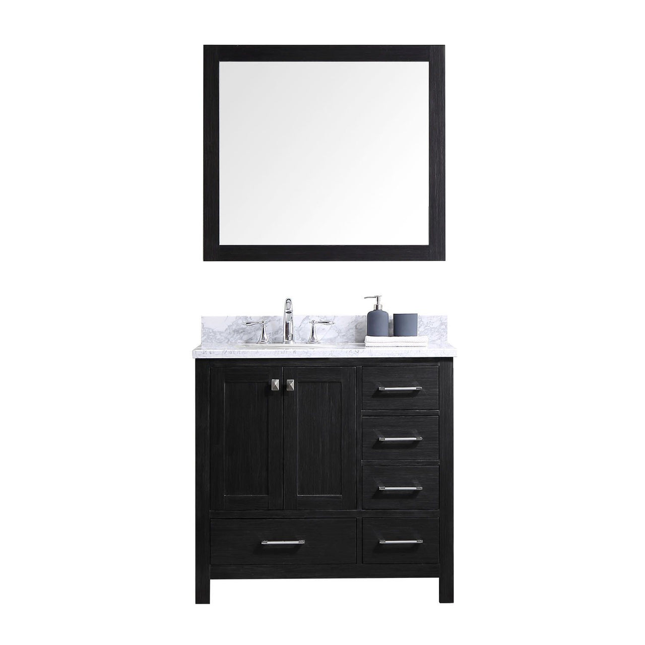 Virtu USA Caroline Premium 36" Single Round Sink Zebra Grey Top Vanity with Mirror Vanity Virtu USA 
