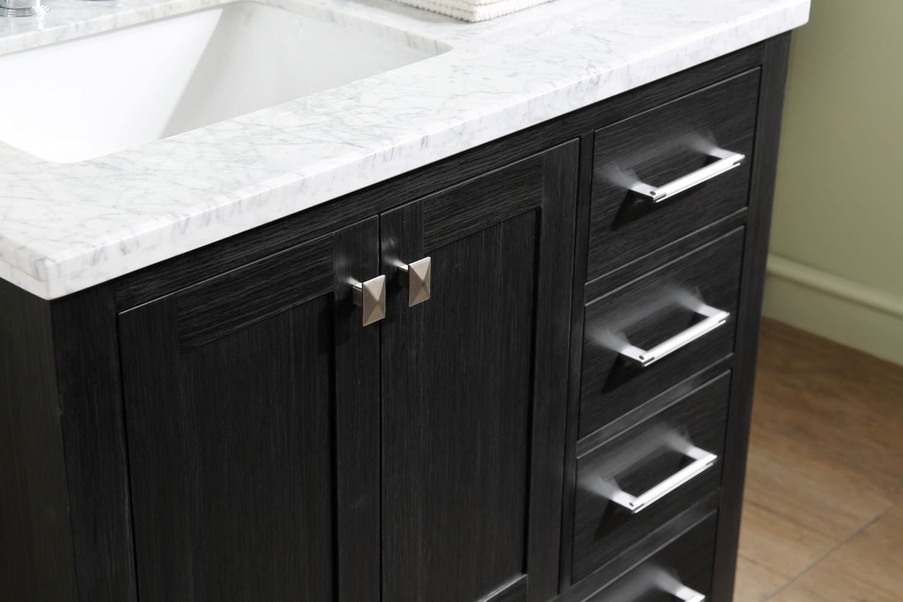 Virtu USA Caroline Premium 36" Single Square Sink Zebra Grey Top Vanity in Zebra Grey with Mirror Vanity Virtu USA 