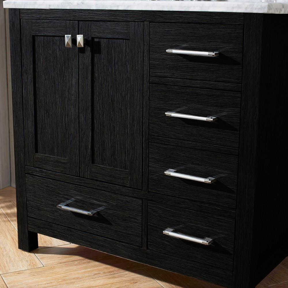 Virtu USA Caroline Premium 36" Single Square Sink Zebra Grey Top Vanity in Zebra Grey with Mirror Vanity Virtu USA 