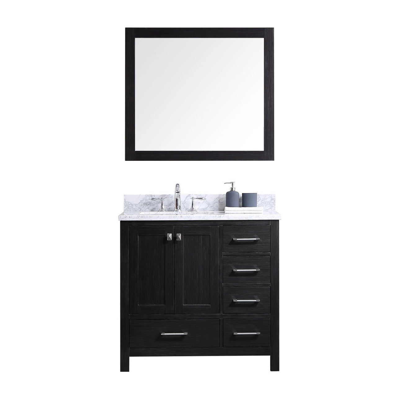 Virtu USA Caroline Premium 36" Single Square Sink Zebra Grey Top Vanity in Zebra Grey with Mirror Vanity Virtu USA 