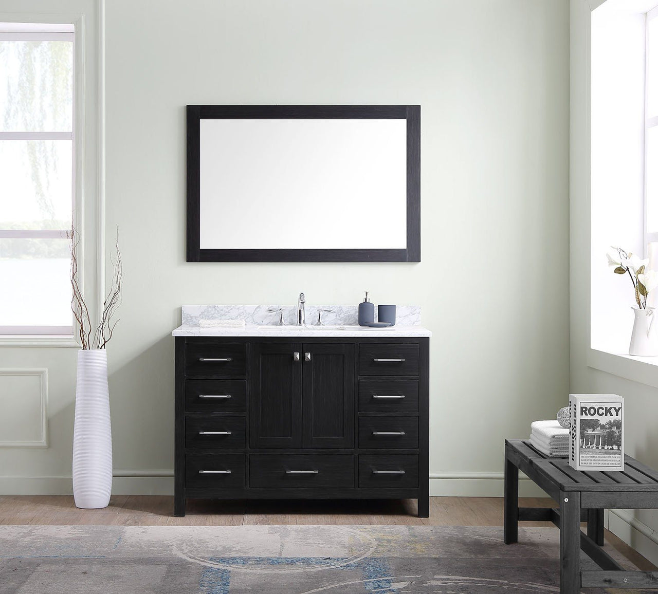 Virtu USA Caroline Premium 48" Single Square Sink Zebra Grey Top Vanity with Mirror Vanity Virtu USA 
