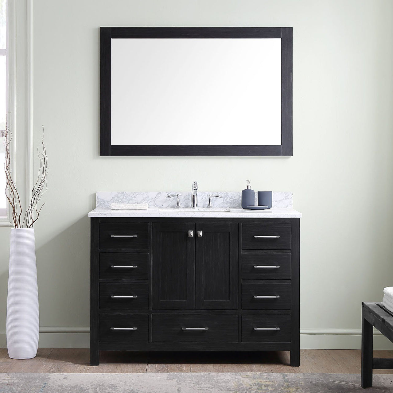 Virtu USA Caroline Premium 48" Single Square Sink Zebra Grey Top Vanity with Mirror Vanity Virtu USA 