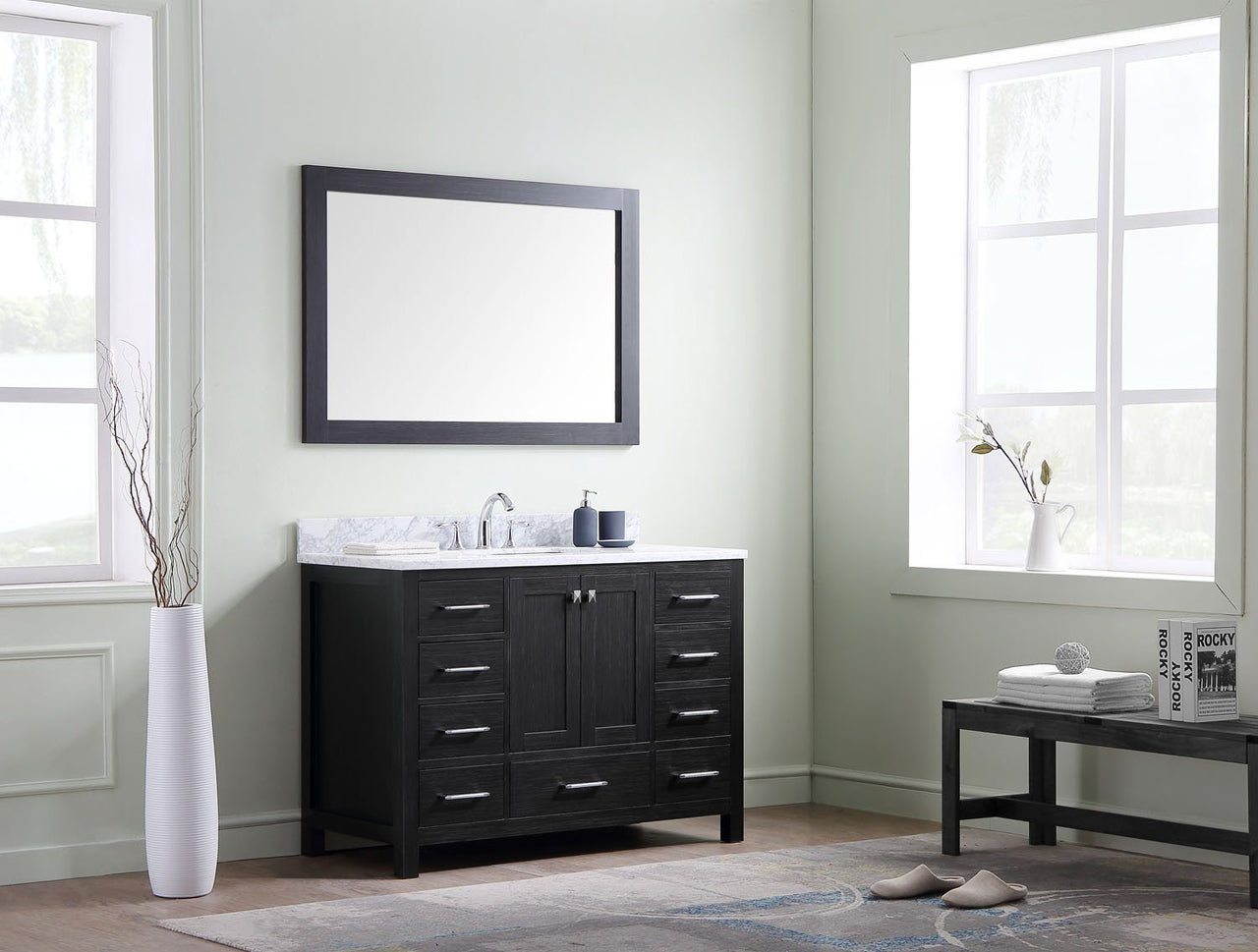 Virtu USA Caroline Premium 48" Single Square Sink Zebra Grey Top Vanity with Mirror Vanity Virtu USA 