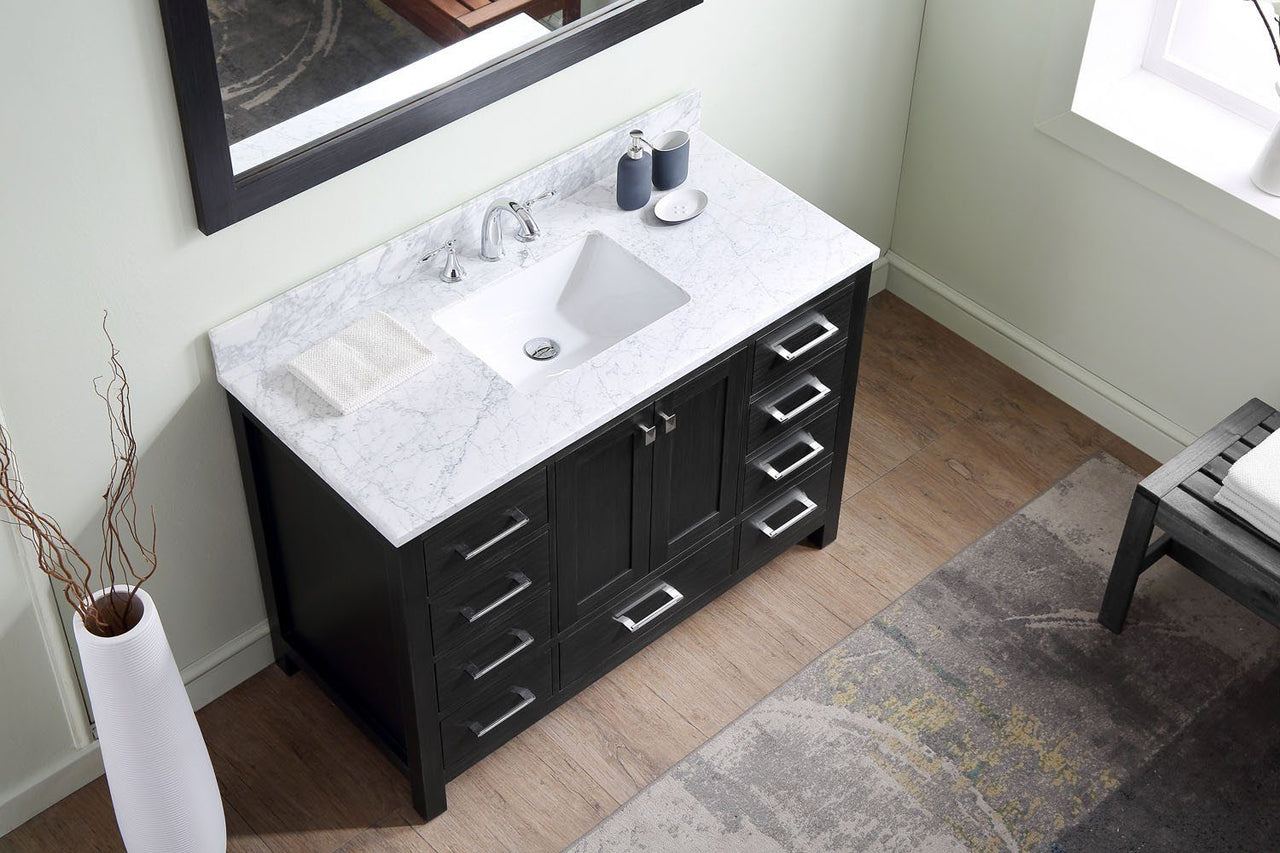 Virtu USA Caroline Premium 48" Single Square Sink Zebra Grey Top Vanity with Mirror Vanity Virtu USA 