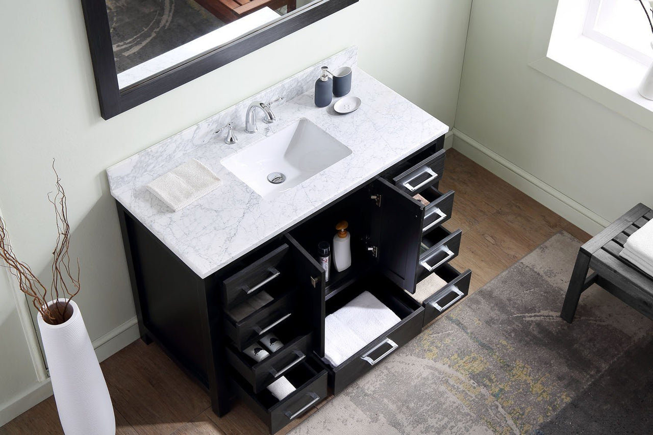 Virtu USA Caroline Premium 48" Single Square Sink Zebra Grey Top Vanity with Mirror Vanity Virtu USA 