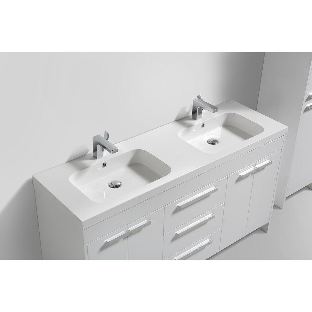 Eviva Lugano 60" White Modern Vanity with White Integrated Acrylic Double Sink Vanity Eviva 