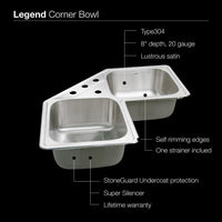 Thumbnail for Houzer Legend Series Topmount Stainless Steel 4-hole Corner Bowl Kitchen Sink Kitchen Sink - Top Mount Houzer 