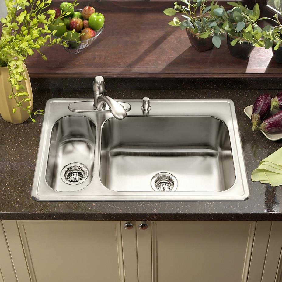 Houzer Legend Series Top mount Stainless Steel 4-hole 70/30 Double Bowl Kitchen Sink Kitchen Sink-Top Mount Houzer 