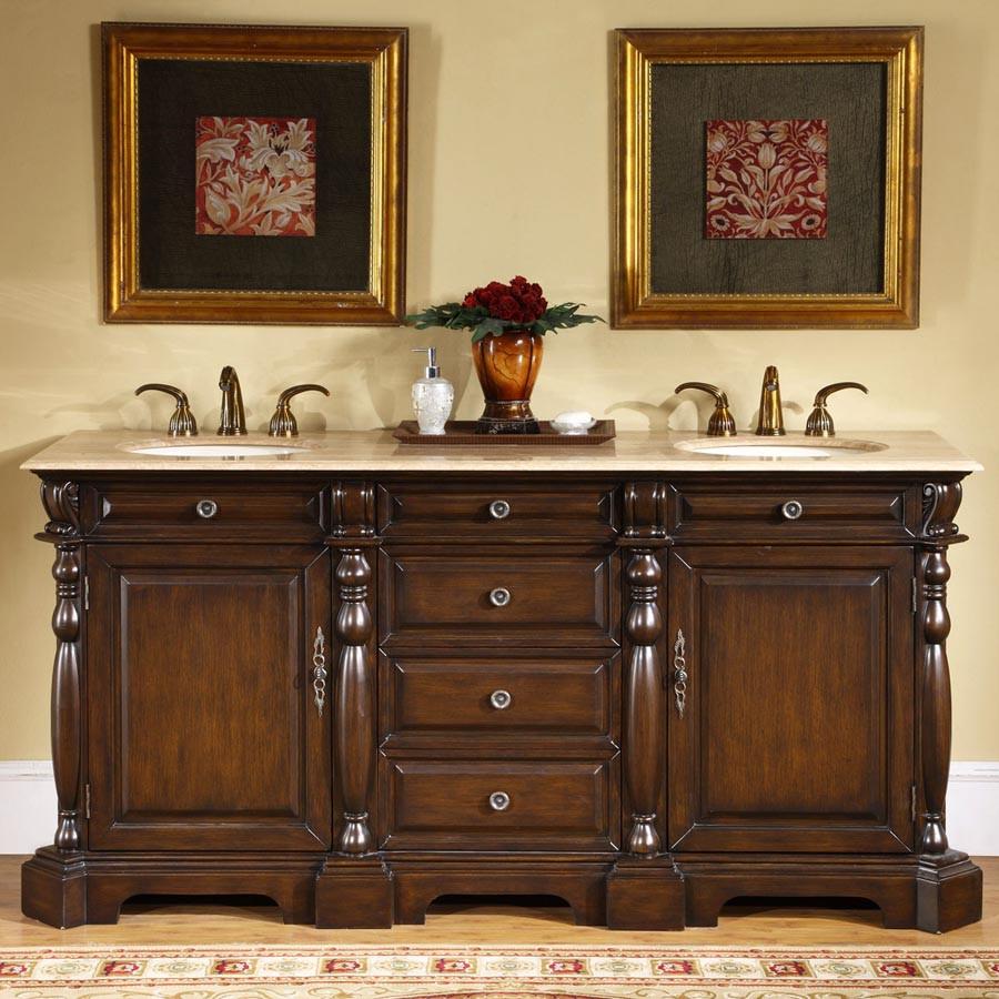 Silkroad 72" Traditional Double Sink Bathroom Vanity Vanity Silkroad Exclusive 