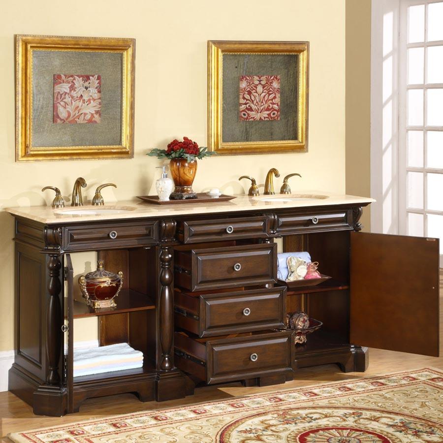 Silkroad 72" Traditional Double Sink Bathroom Vanity Vanity Silkroad Exclusive 