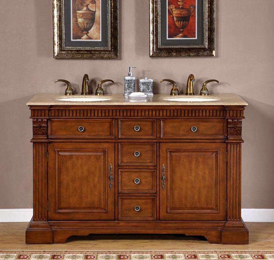 Silkroad 55" Traditional Double Sink Bathroom Vanity Vanity Silkroad Exclusive 