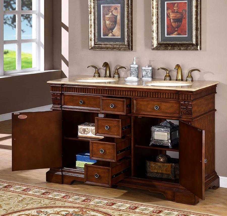 Silkroad 55" Traditional Double Sink Bathroom Vanity Vanity Silkroad Exclusive 
