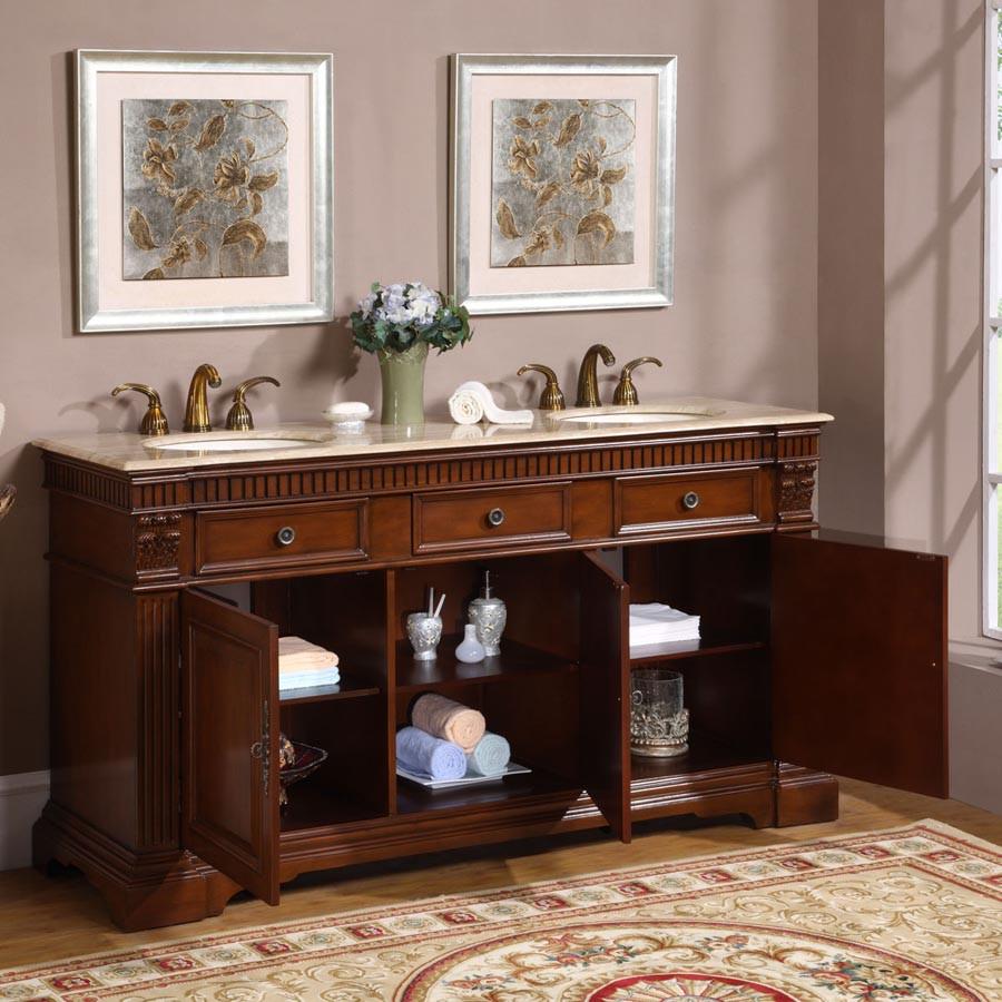 Silkroad 67" Traditional Double Sink Bathroom Vanity Vanity Silkroad Exclusive 