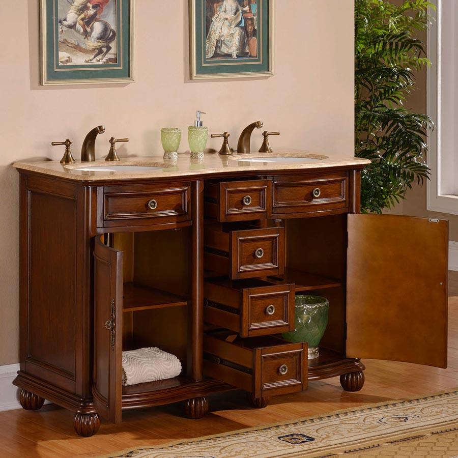 Silkroad 52" Traditional Double Sink Bathroom Vanity Vanity Silkroad Exclusive 
