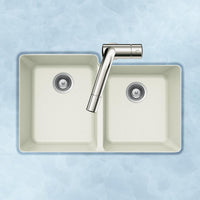 Thumbnail for Houzer CLOUD Quartztone Series Granite Undermount 60/40 Double Bowl Kitchen Sink, White Kitchen Sink - Undermount Houzer 
