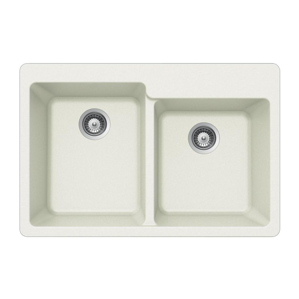 Houzer CLOUD Quartztone Series Granite Topmount 60/40 Double Bowl Kitchen Sink, White Kitchen Sink - Topmount Houzer 