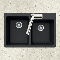 Thumbnail for Houzer MIDNITE Quartztone Series Granite Topmount 60/40 Double Bowl Kitchen Sink, Black Kitchen Sink - Topmount Houzer 