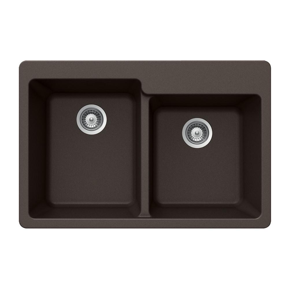 Houzer MOCHA Quartztone Series Granite Topmount 60/40 Double Bowl Kitchen Sink, Mocha Kitchen Sink - Topmount Houzer 
