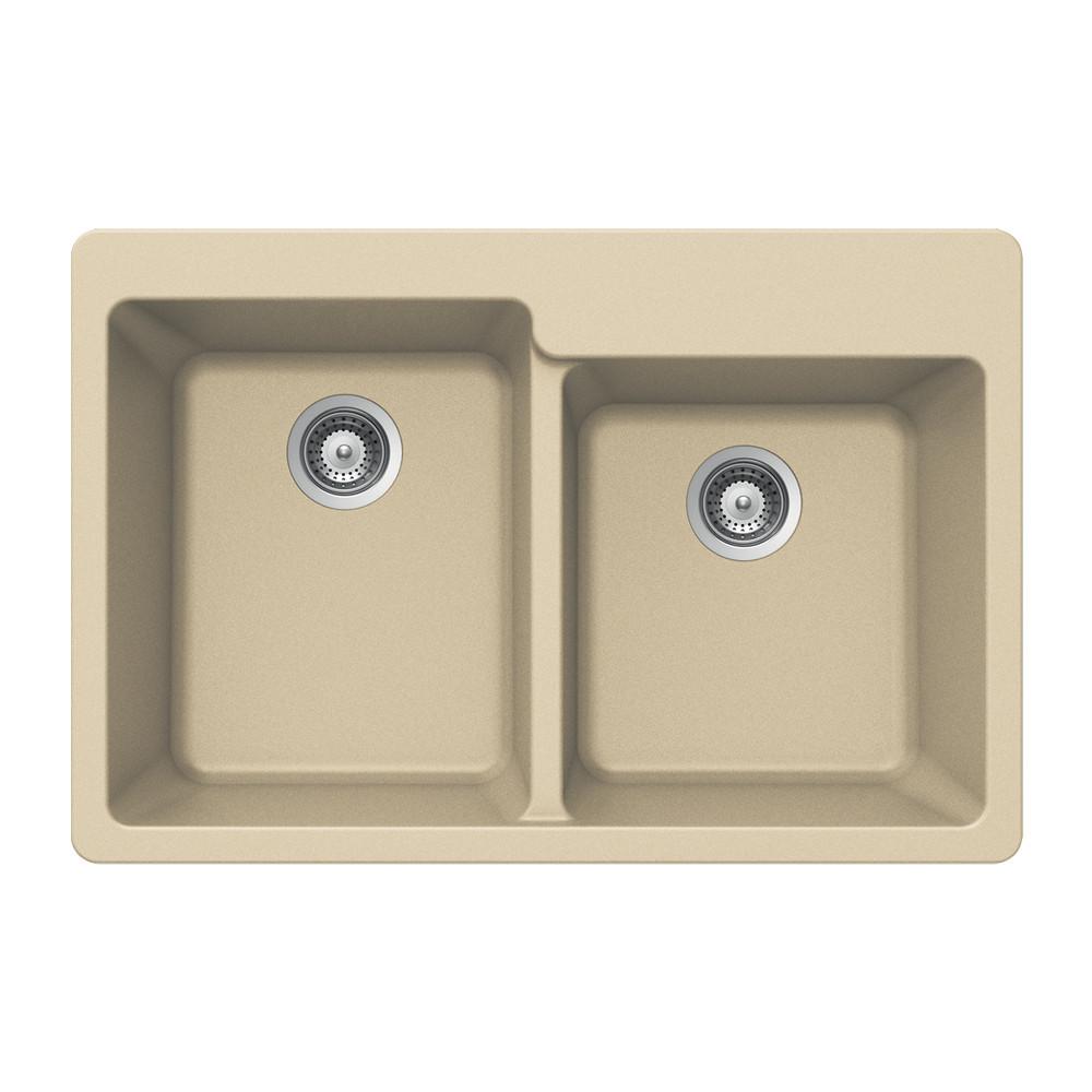 Houzer SAND Quartztone Series Granite Topmount 60/40 Double Bowl Kitchen Sink, Sand Kitchen Sink - Topmount Houzer 