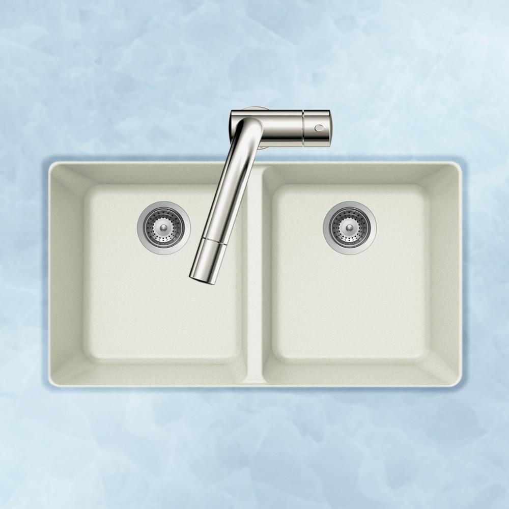 Houzer CLOUD Quartztone Series Granite Undermount 50/50 Double Bowl Kitchen Sink, White Kitchen Sink - Undermount Houzer 