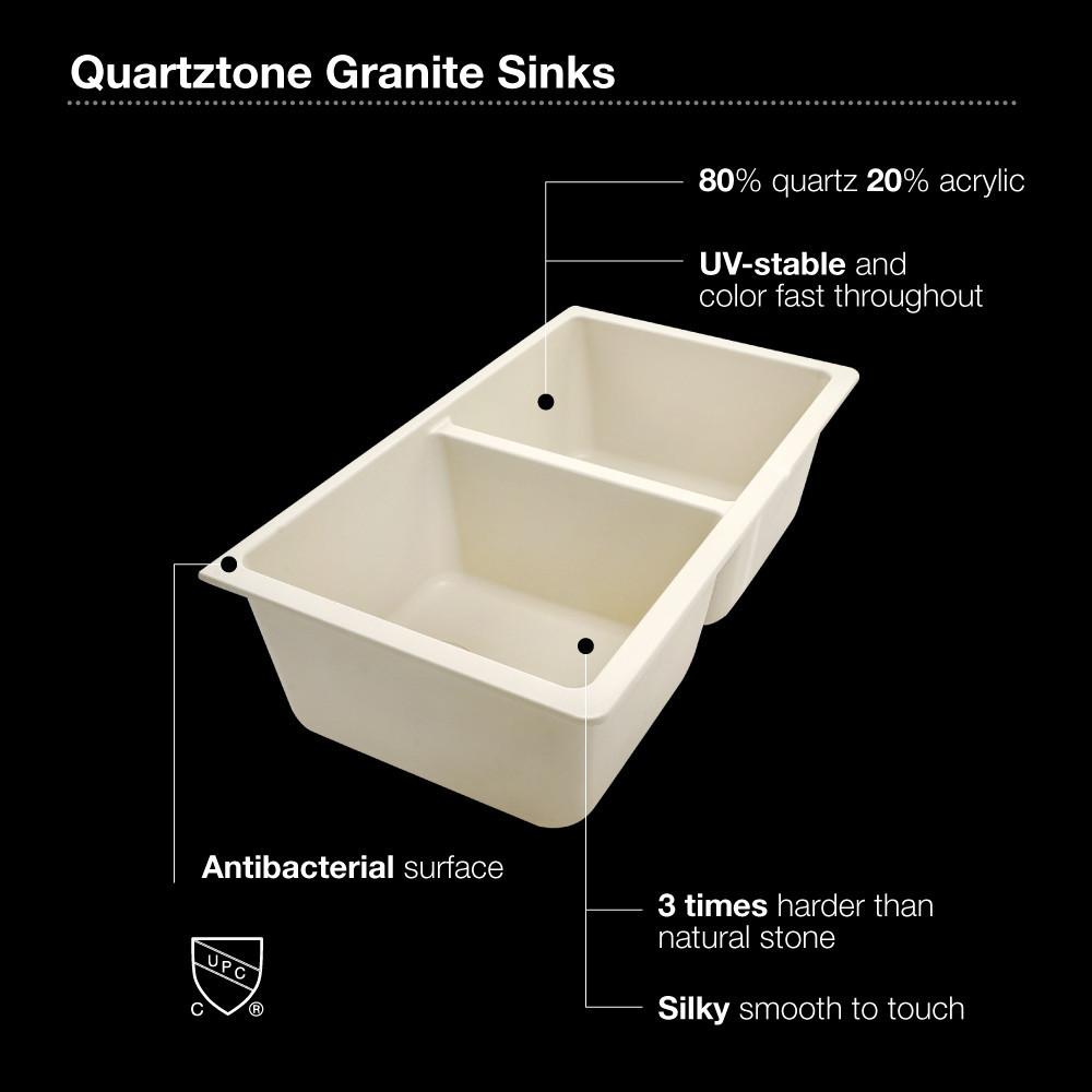 Houzer MIDNITE Quartztone Series Granite Undermount 50/50 Double Bowl Kitchen Sink, Black Kitchen Sink - Undermount Houzer 