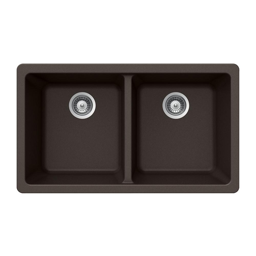 Houzer MOCHA Quartztone Series Granite Undermount 50/50 Double Bowl Kitchen Sink, Mocha Kitchen Sink - Undermount Houzer 