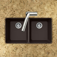 Thumbnail for Houzer MOCHA Quartztone Series Granite Undermount 50/50 Double Bowl Kitchen Sink, Mocha Kitchen Sink - Undermount Houzer 