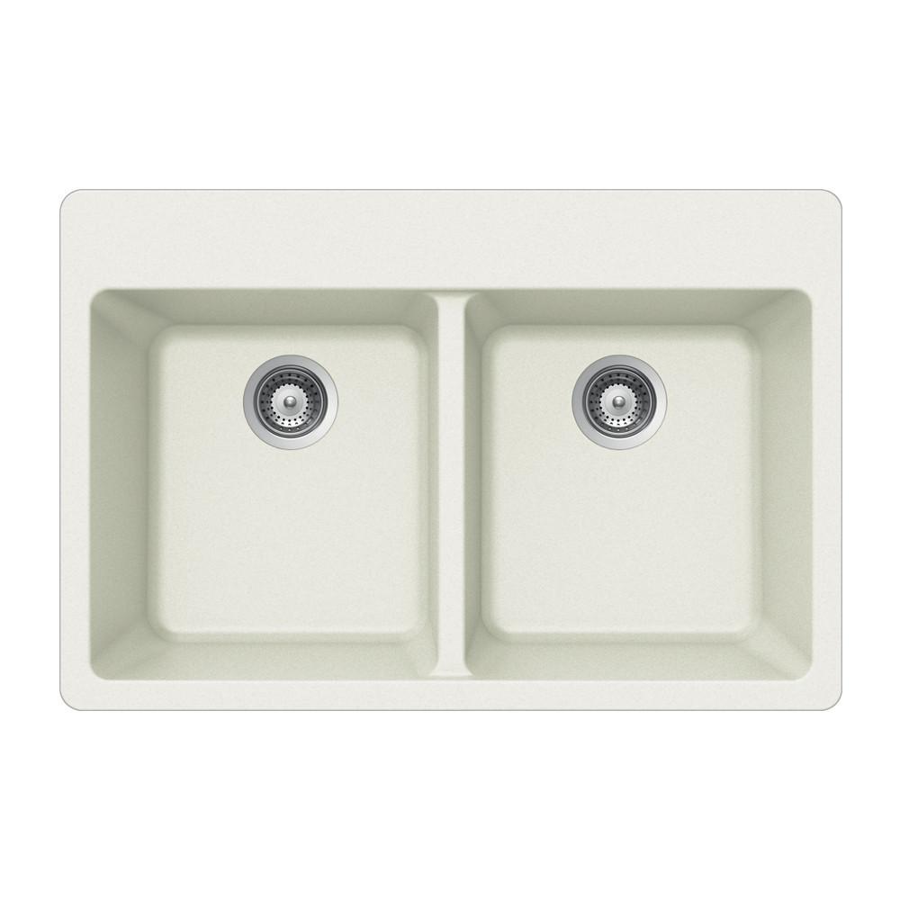Houzer CLOUD Quartztone Series Granite Topmount 50/50 Double Bowl Kitchen Sink, White Kitchen Sink - Topmount Houzer 