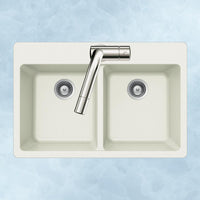 Thumbnail for Houzer CLOUD Quartztone Series Granite Topmount 50/50 Double Bowl Kitchen Sink, White Kitchen Sink - Topmount Houzer 