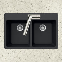 Thumbnail for Houzer MIDNITE Quartztone Series Granite Topmount 50/50 Double Bowl Kitchen Sink, Black Kitchen Sink - Topmount Houzer 