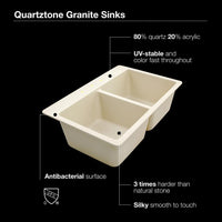 Thumbnail for Houzer MIDNITE Quartztone Series Granite Topmount 50/50 Double Bowl Kitchen Sink, Black Kitchen Sink - Topmount Houzer 