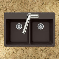 Thumbnail for Houzer MOCHA Quartztone Series Granite Topmount 50/50 Double Bowl Kitchen Sink, Mocha Kitchen Sink - Topmount Houzer 