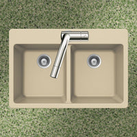 Thumbnail for Houzer SAND Quartztone Series Granite Topmount 50/50 Double Bowl Kitchen Sink, Sand Kitchen Sink - Topmount Houzer 