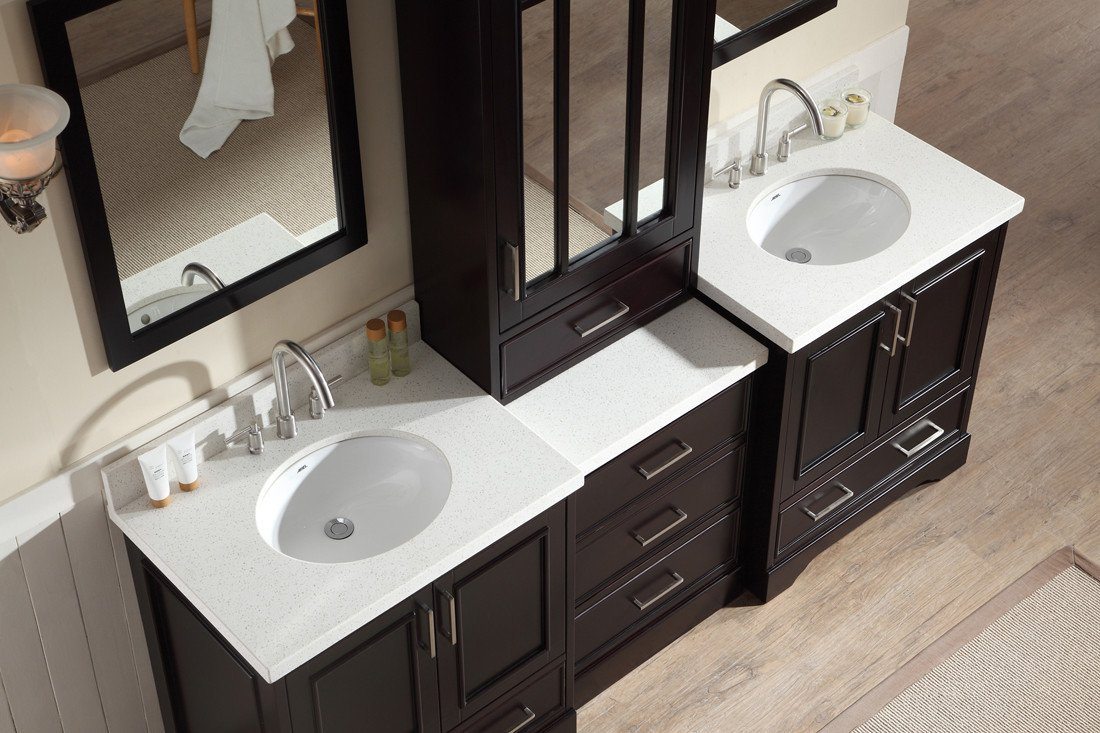 ARIEL Stafford 85" Double Sink Bathroom Vanity Set in Espresso Vanity ARIEL 
