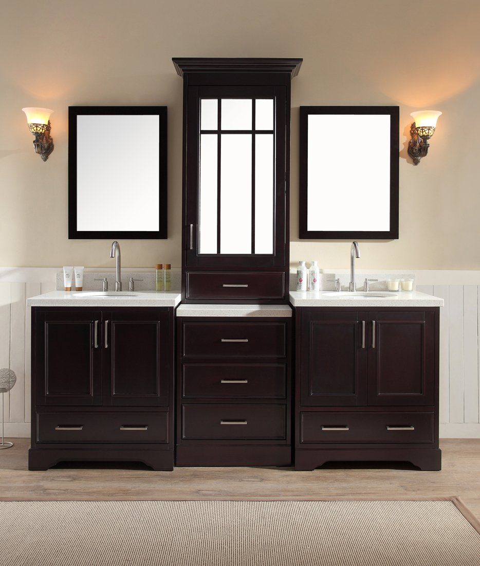 ARIEL Stafford 85" Double Sink Bathroom Vanity Set in Espresso Vanity ARIEL 