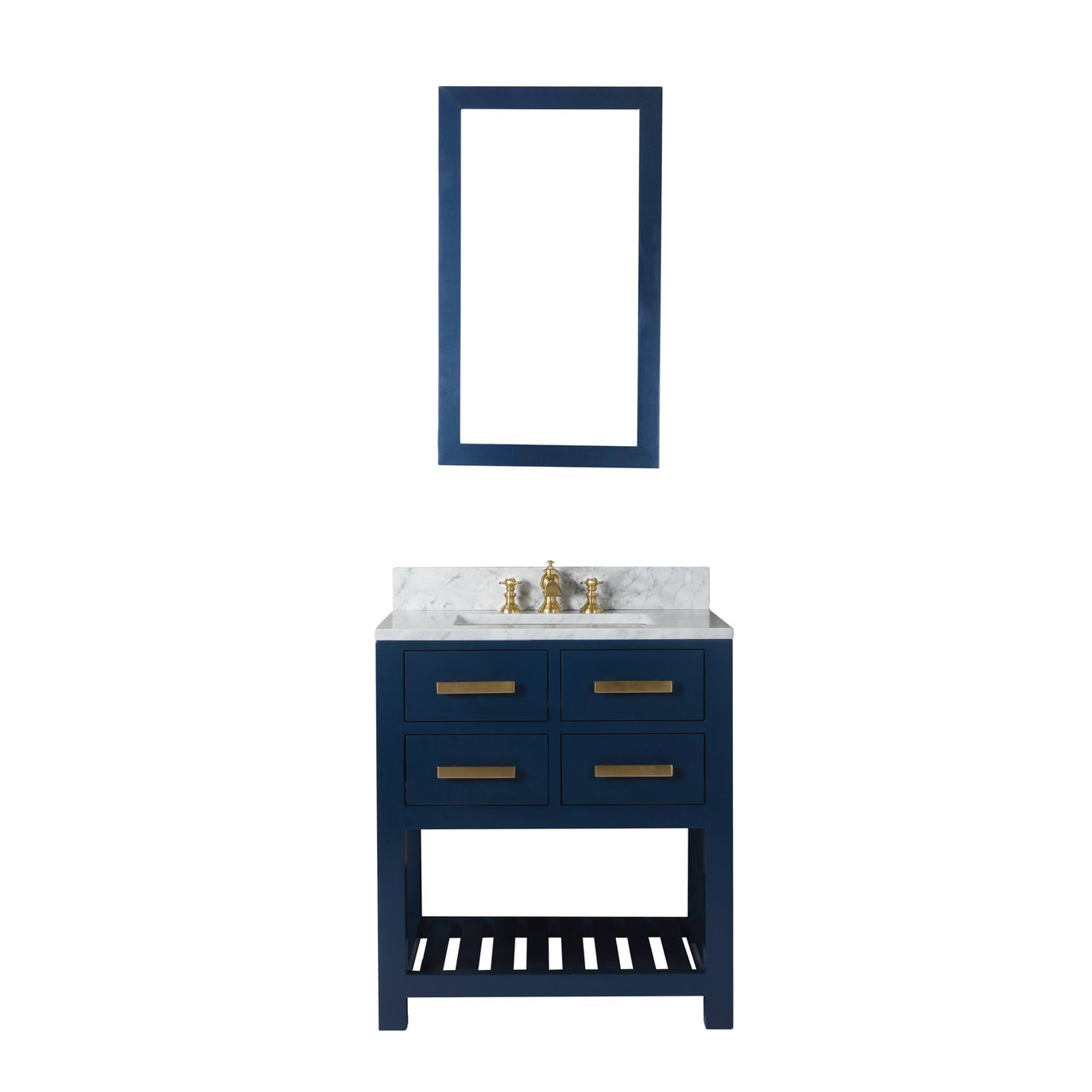 30 Inch Monarch Blue Single Sink Bathroom Vanity With F2-0013 Satin Brass Faucet From The Madalyn Collection Vanity Water Creation 