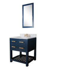 Thumbnail for 30 Inch Monarch Blue Single Sink Bathroom Vanity With F2-0013 Satin Brass Faucet From The Madalyn Collection Vanity Water Creation 