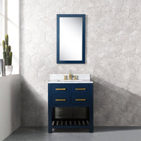 Thumbnail for 30 Inch Monarch Blue Single Sink Bathroom Vanity With F2-0013 Satin Brass Faucet From The Madalyn Collection Vanity Water Creation 