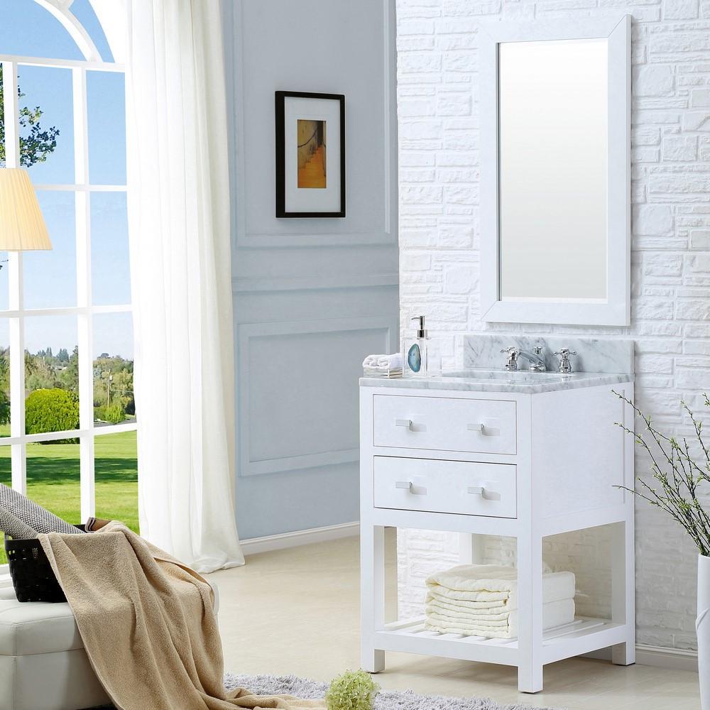 Madalyn 24" Solid White Single Sink Vanity With Framed Mirror And Faucet Vanity Water Creation 