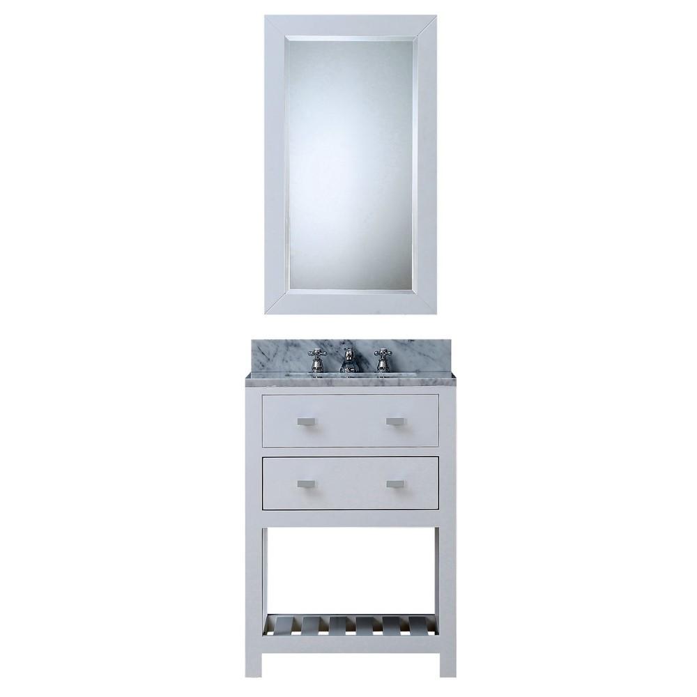 Madalyn 24" Solid White Single Sink Vanity With Framed Mirror And Faucet Vanity Water Creation 