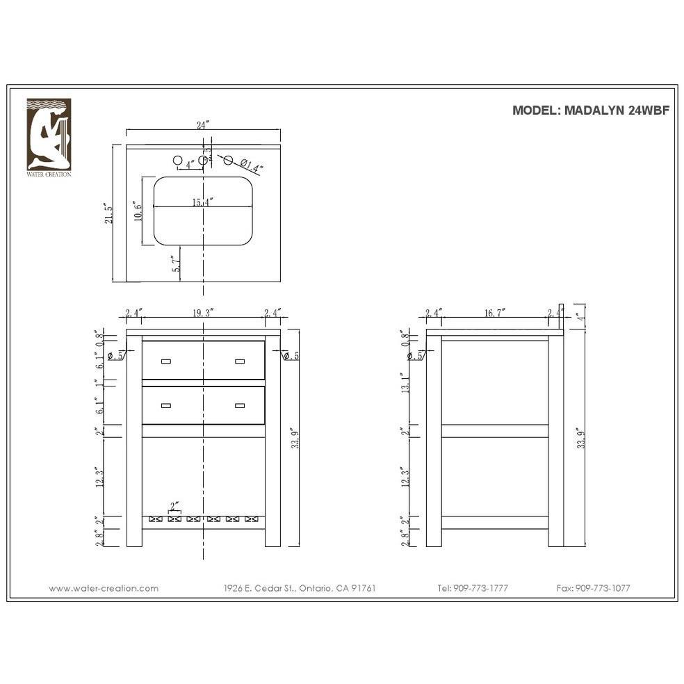 Madalyn 24" Solid White Single Sink Vanity With Framed Mirror And Faucet Vanity Water Creation 