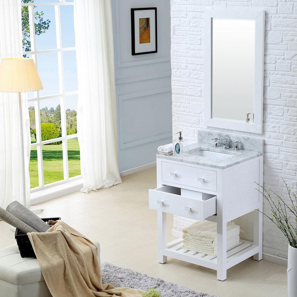 Madalyn 24" Solid White Single Sink Bathroom Vanity With Matching Framed Mirror Vanity Water Creation 