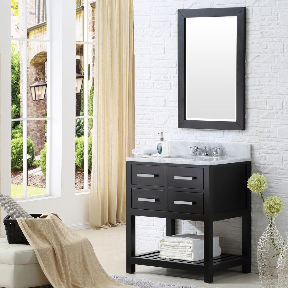 Madalyn 30" Espresso Single Sink Vanity With Matching Framed Mirror And Faucet Vanity Water Creation 