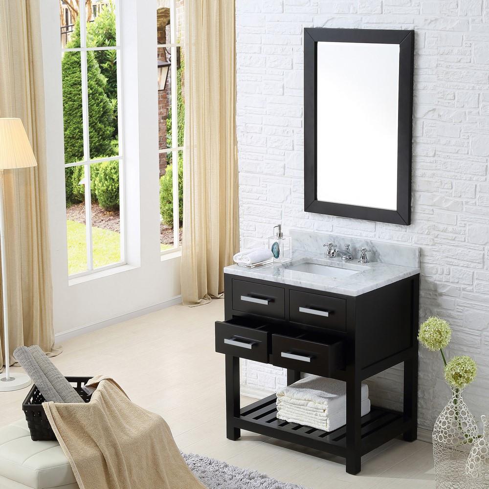 Madalyn 30" Espresso Single Sink Vanity With Matching Framed Mirror And Faucet Vanity Water Creation 