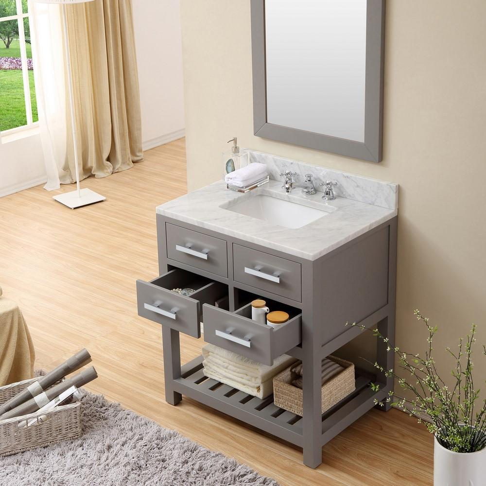 Madalyn 30" Cashmere Grey Single Sink Vanity With Framed Mirror And Faucet Vanity Water Creation 