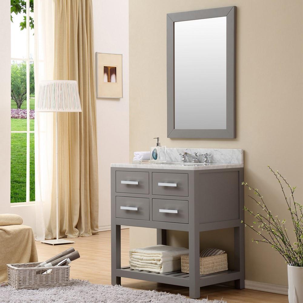 Madalyn 30" Cashmere Grey Single Sink Vanity With Matching Framed Mirror Vanity Water Creation 