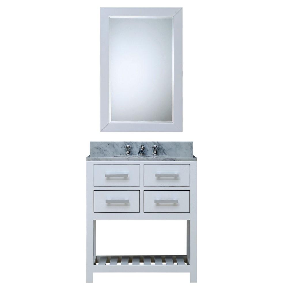 Madalyn 30" Solid White Single Sink Vanity With Framed Mirror And Faucet Vanity Water Creation 