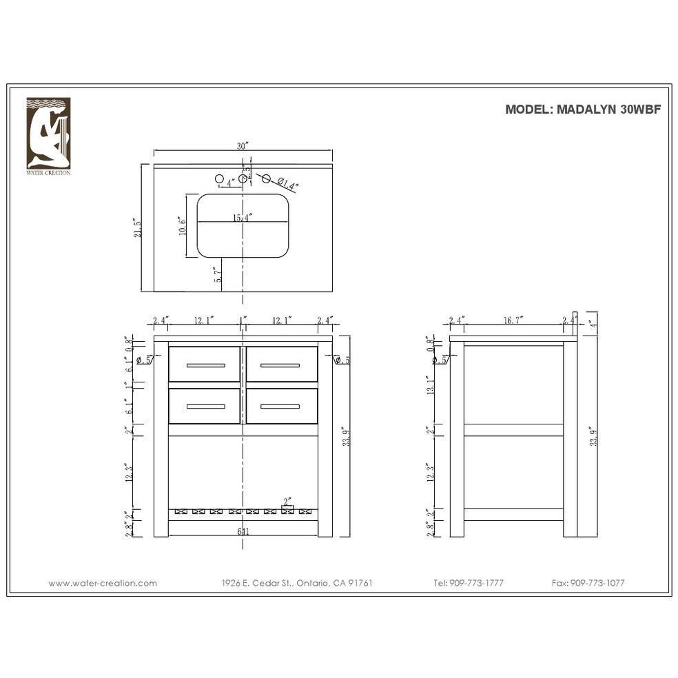 Madalyn 30" Solid White Single Sink Vanity With Framed Mirror And Faucet Vanity Water Creation 
