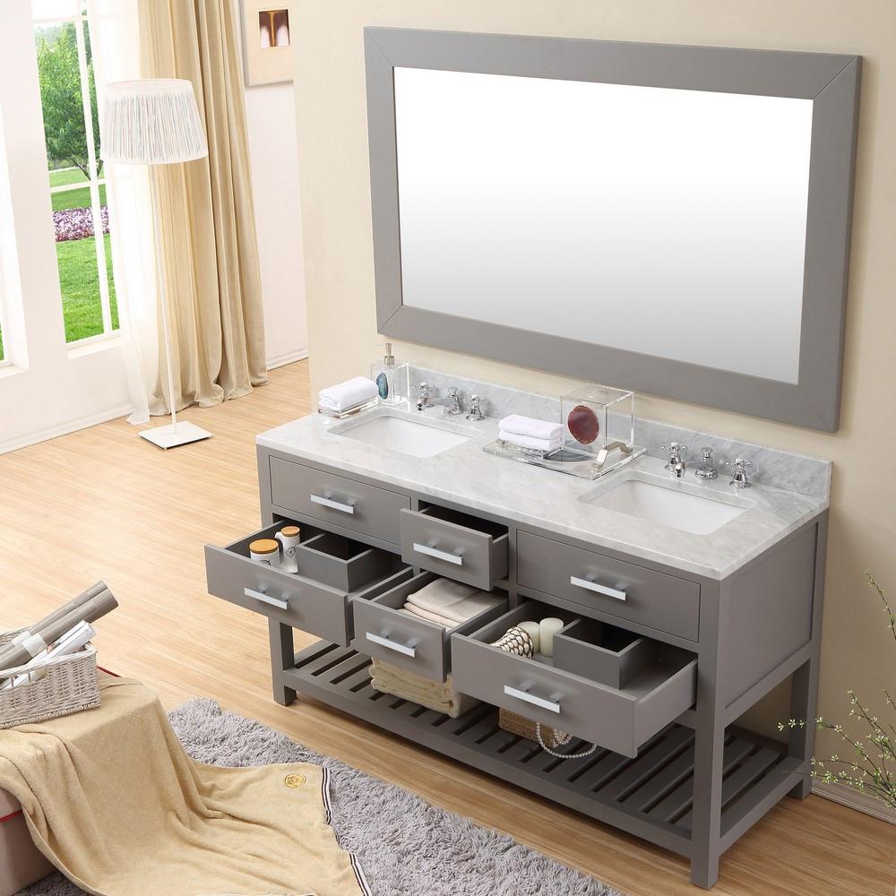 Madalyn 60" Cashmere Grey Double Sink Vanity With Framed Mirror And Faucet Vanity Water Creation 