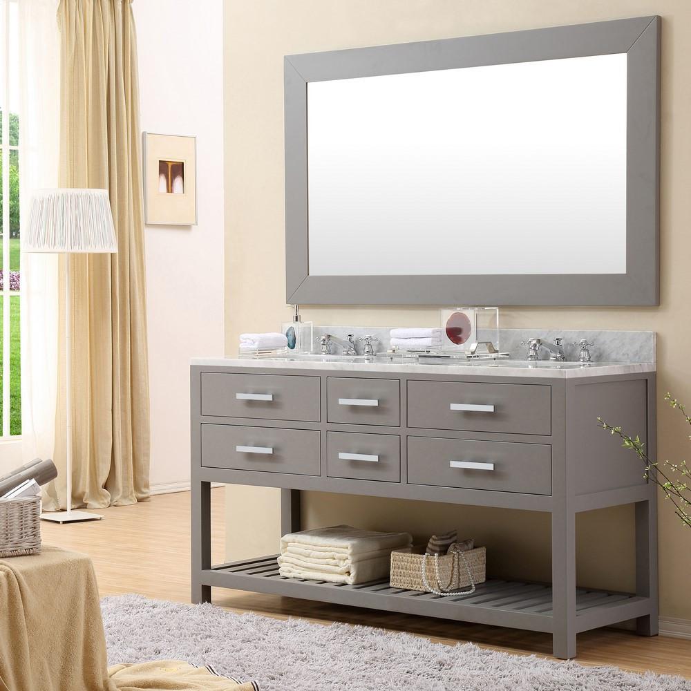 Madalyn 60" Cashmere Grey Double Sink Vanity With Matching Framed Mirror Vanity Water Creation 